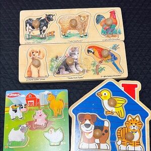 Melissa & Doug Wooden Animal Knob Puzzles and a Playskool puzzle